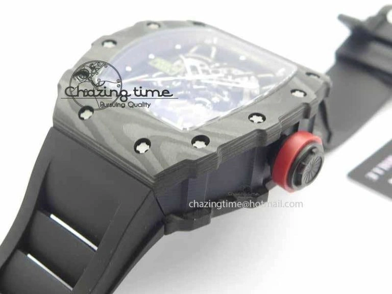 RM 035-01 Forged Carbon KVF Best Edition Black Skeleton Dial Red On Rubber Strap MIYOTA8215
