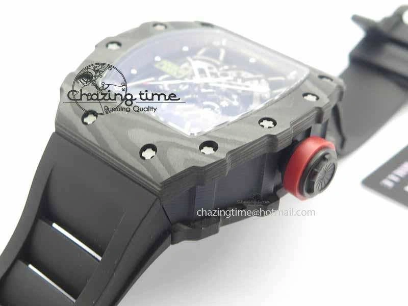 RM 035-01 Forged Carbon KVF Best Edition Black Skeleton Dial Red On Rubber Strap MIYOTA8215