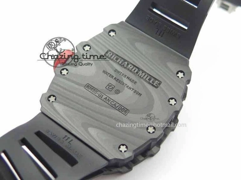 RM 035-01 Forged Carbon KVF Best Edition Black Skeleton Dial Red On Rubber Strap MIYOTA8215