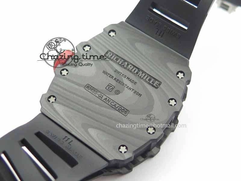 RM 035-01 Forged Carbon KVF Best Edition Black Skeleton Dial Red On Rubber Strap MIYOTA8215