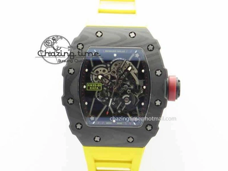 RM 035-01 Forged Carbon KVF Best Edition Black Skeleton Dial Red On Rubber Strap MIYOTA8215