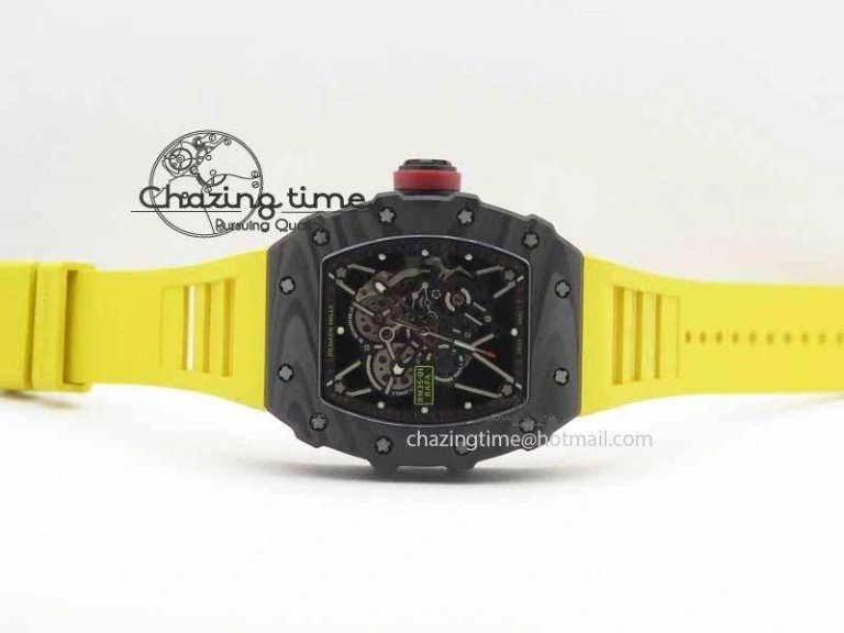 RM 035-01 Forged Carbon KVF Best Edition Black Skeleton Dial Red On Rubber Strap MIYOTA8215