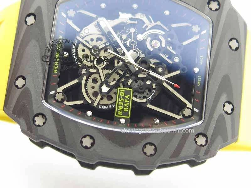 RM 035-01 Forged Carbon KVF Best Edition Black Skeleton Dial Red On Rubber Strap MIYOTA8215