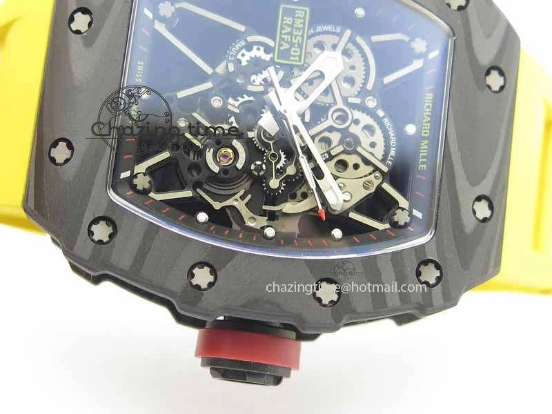RM 035-01 Forged Carbon KVF Best Edition Black Skeleton Dial Red On Rubber Strap MIYOTA8215