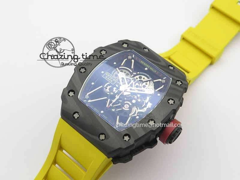 RM 035-01 Forged Carbon KVF Best Edition Black Skeleton Dial Red On Rubber Strap MIYOTA8215