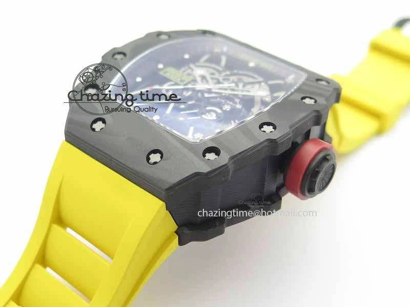 RM 035-01 Forged Carbon KVF Best Edition Black Skeleton Dial Red On Rubber Strap MIYOTA8215