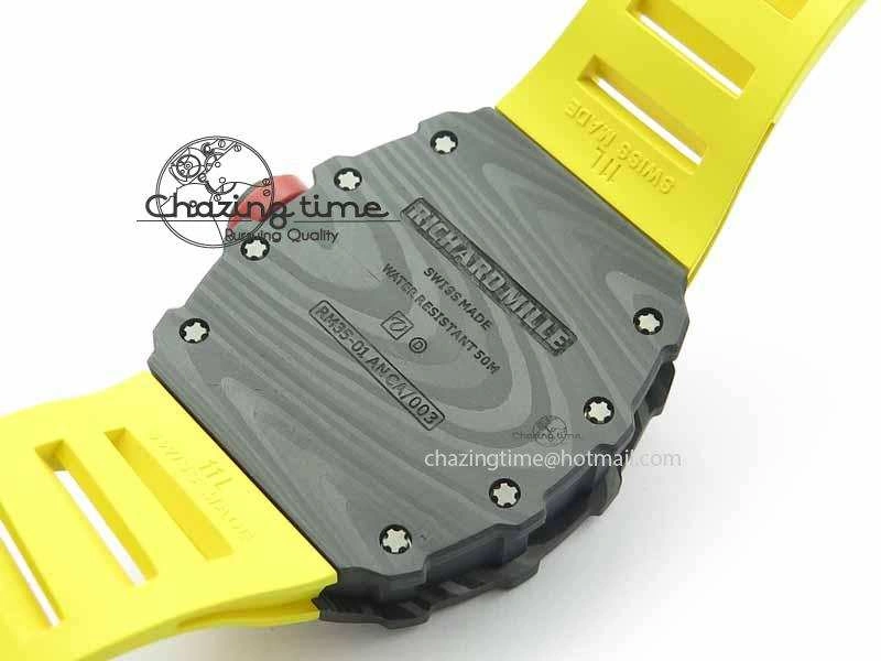 RM 035-01 Forged Carbon KVF Best Edition Black Skeleton Dial Red On Rubber Strap MIYOTA8215