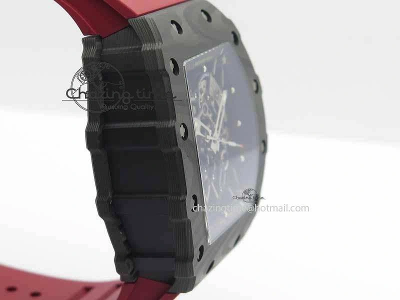 RM 035-01 Forged Carbon KVF Best Edition Black Skeleton Dial Red On Rubber Strap MIYOTA8215