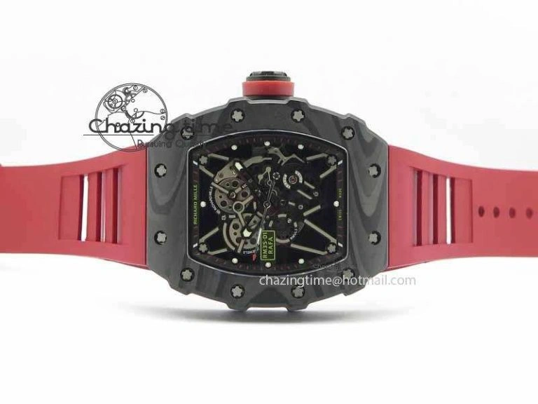 RM 035-01 Forged Carbon KVF Best Edition Black Skeleton Dial Red On Rubber Strap MIYOTA8215