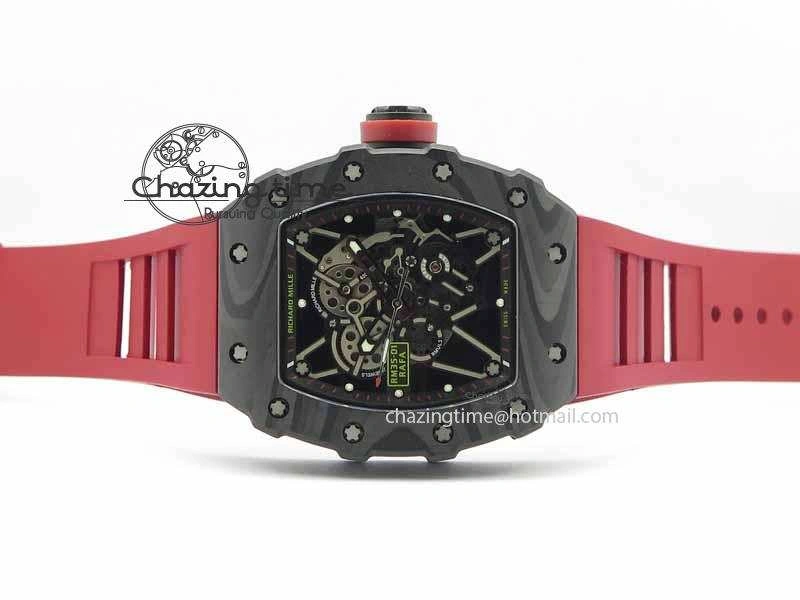 RM 035-01 Forged Carbon KVF Best Edition Black Skeleton Dial Red On Rubber Strap MIYOTA8215