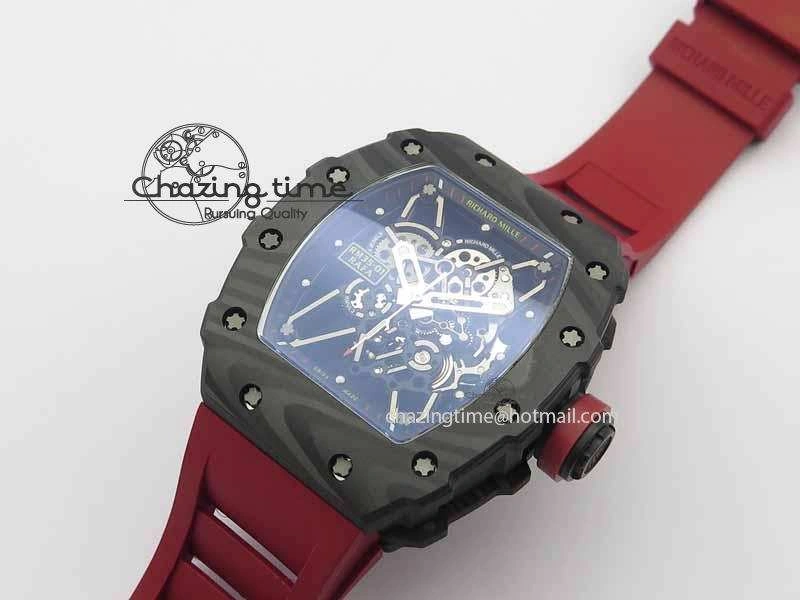 RM 035-01 Forged Carbon KVF Best Edition Black Skeleton Dial Red On Rubber Strap MIYOTA8215