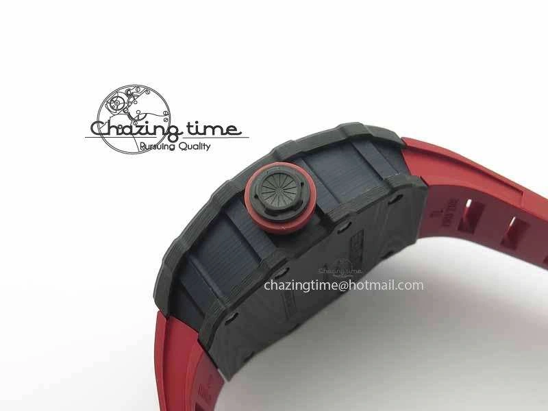 RM 035-01 Forged Carbon KVF Best Edition Black Skeleton Dial Red On Rubber Strap MIYOTA8215