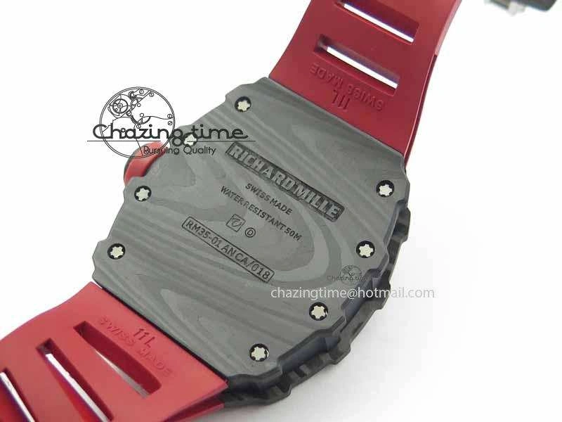 RM 035-01 Forged Carbon KVF Best Edition Black Skeleton Dial Red On Rubber Strap MIYOTA8215