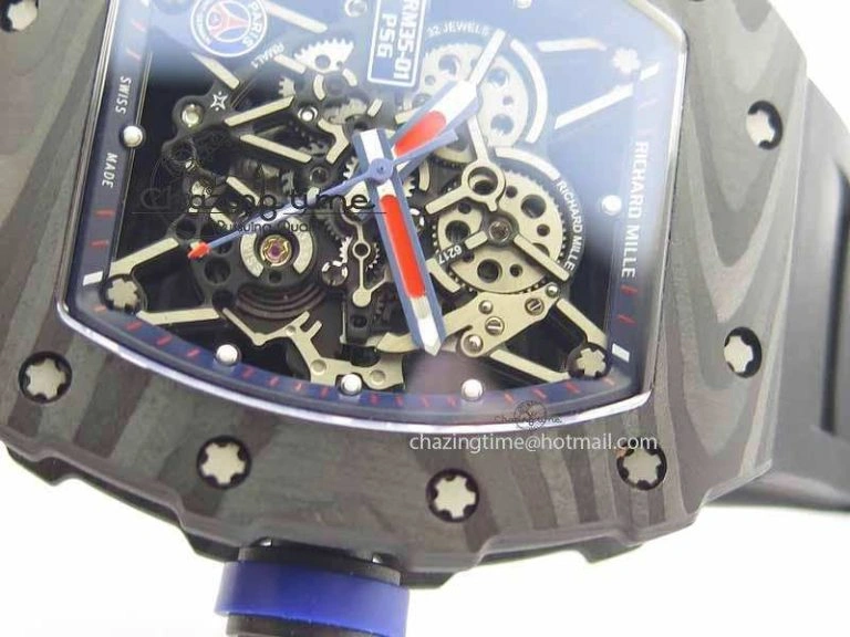 RM 035-01 Forged Carbon PSG KVF Best Edition Skeleton Dial On Rubber Strap MIYOTA8215