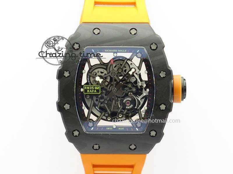 RM 035-02 Forged Carbon KVF Best Edition Black Inner Bezel Skeleton Dial On Orange Rubber Strap