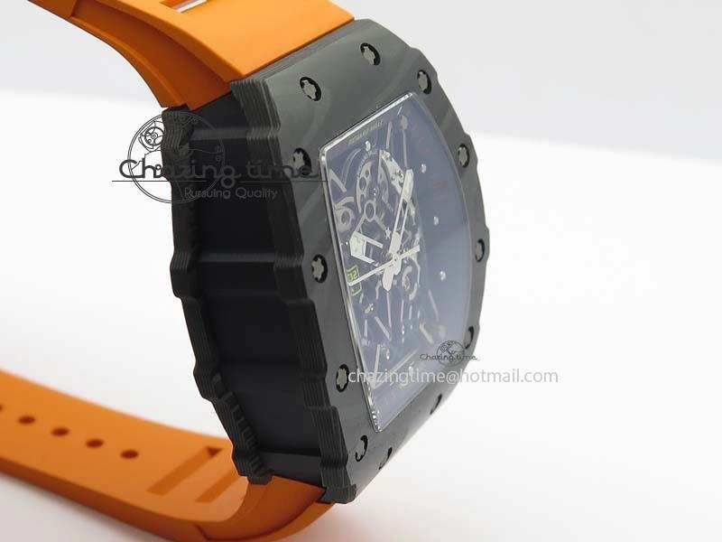 RM 035-02 Forged Carbon KVF Best Edition Black Inner Bezel Skeleton Dial On Orange Rubber Strap