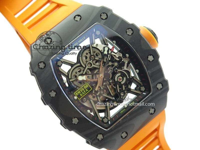 RM 035-02 Forged Carbon KVF Best Edition Black Inner Bezel Skeleton Dial On Orange Rubber Strap