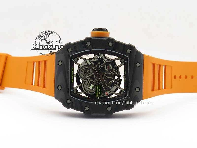 RM 035-02 Forged Carbon KVF Best Edition Black Inner Bezel Skeleton Dial On Orange Rubber Strap