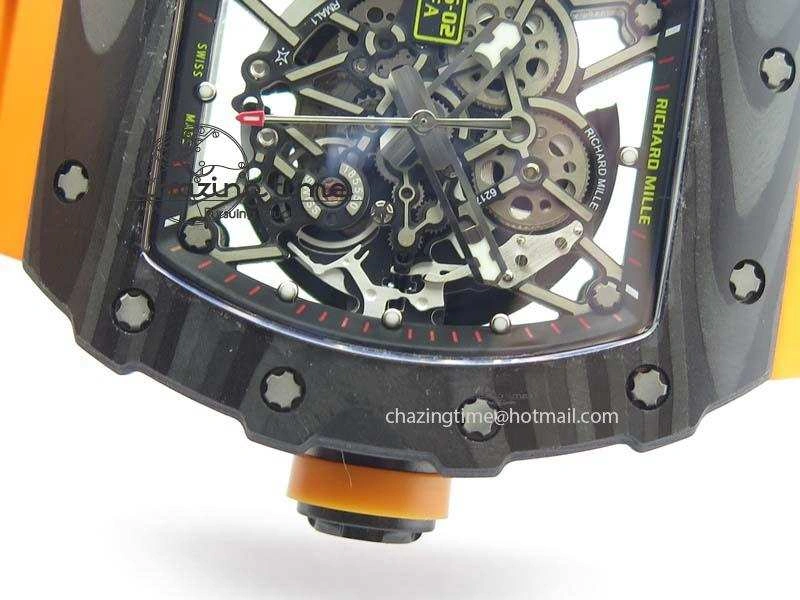 RM 035-02 Forged Carbon KVF Best Edition Black Inner Bezel Skeleton Dial On Orange Rubber Strap