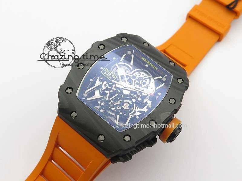 RM 035-02 Forged Carbon KVF Best Edition Black Inner Bezel Skeleton Dial On Orange Rubber Strap