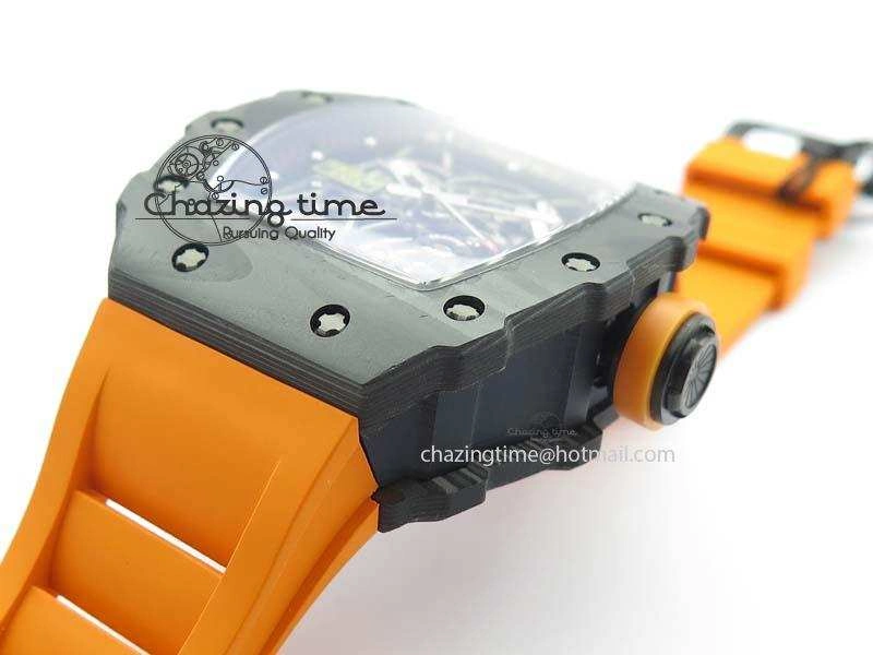 RM 035-02 Forged Carbon KVF Best Edition Black Inner Bezel Skeleton Dial On Orange Rubber Strap