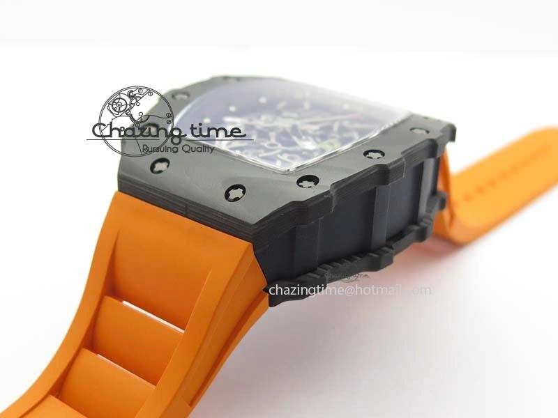 RM 035-02 Forged Carbon KVF Best Edition Black Inner Bezel Skeleton Dial On Orange Rubber Strap