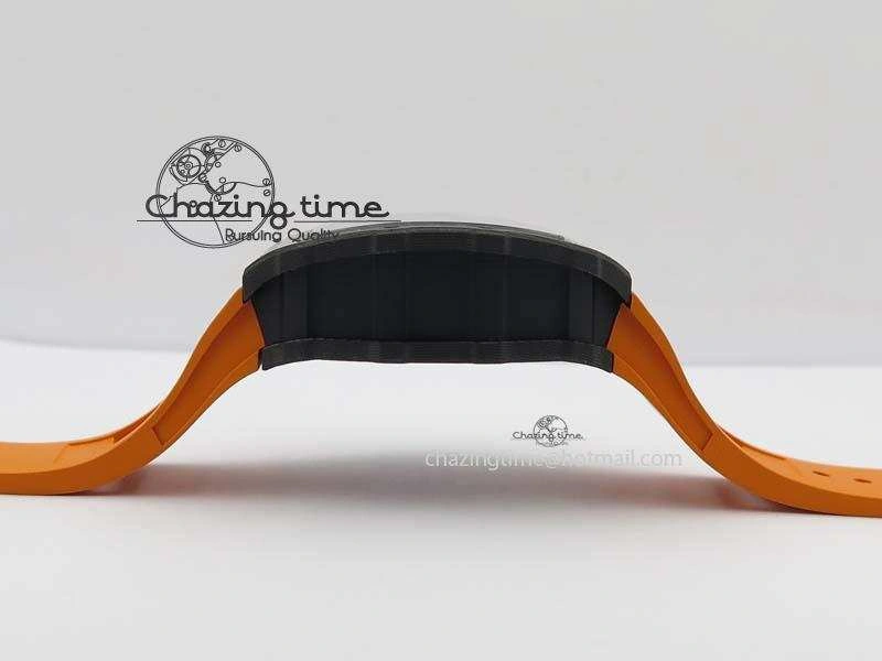 RM 035-02 Forged Carbon KVF Best Edition Black Inner Bezel Skeleton Dial On Orange Rubber Strap