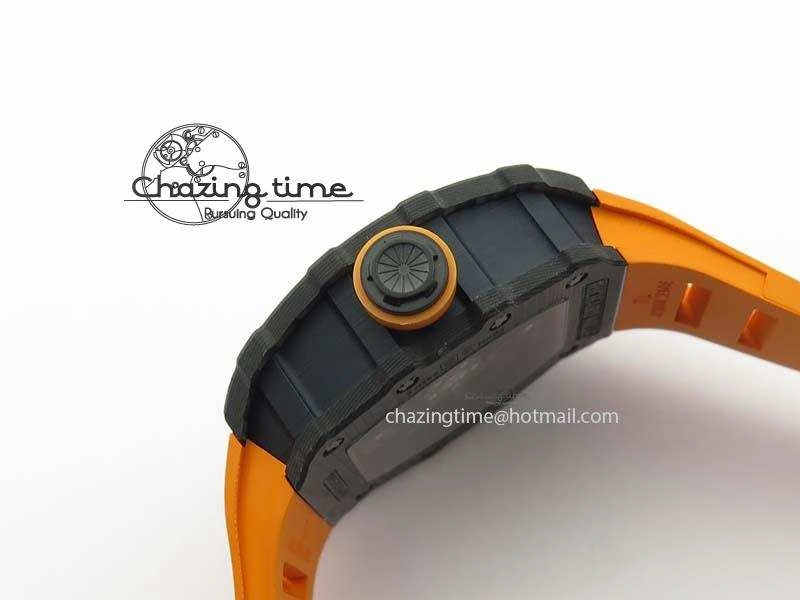 RM 035-02 Forged Carbon KVF Best Edition Black Inner Bezel Skeleton Dial On Orange Rubber Strap