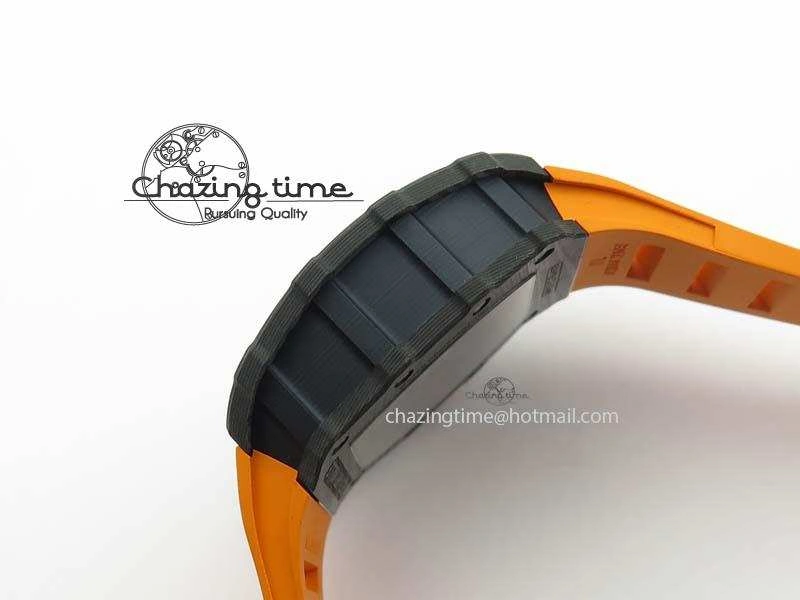 RM 035-02 Forged Carbon KVF Best Edition Black Inner Bezel Skeleton Dial On Orange Rubber Strap