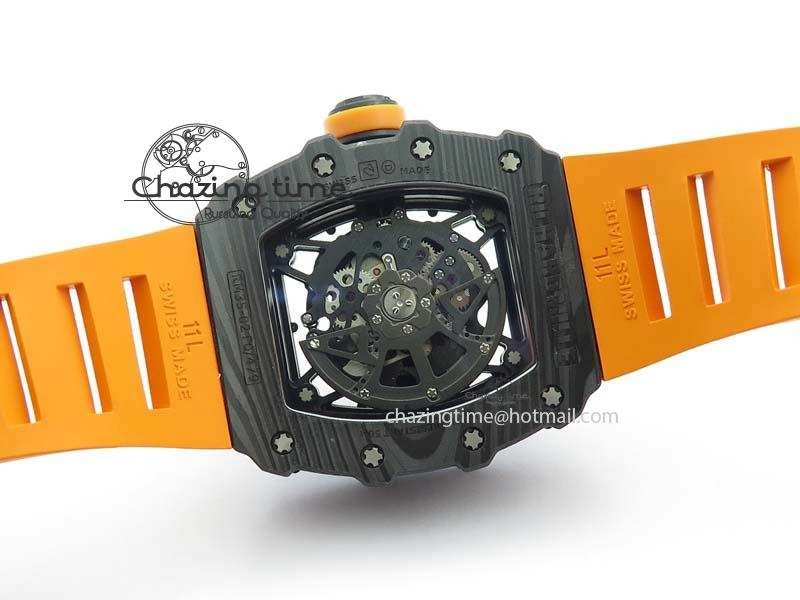 RM 035-02 Forged Carbon KVF Best Edition Black Inner Bezel Skeleton Dial On Orange Rubber Strap