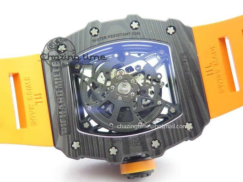 RM 035-02 Forged Carbon KVF Best Edition Black Inner Bezel Skeleton Dial On Orange Rubber Strap