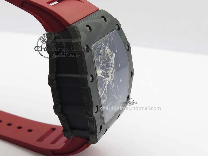 RM 035-02 Forged Carbon KVF Best Edition Black Inner Bezel Skeleton Dial On Red Rubber Strap