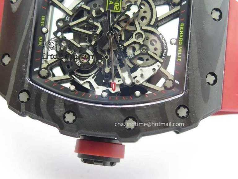 RM 035-02 Forged Carbon KVF Best Edition Black Inner Bezel Skeleton Dial On Red Rubber Strap
