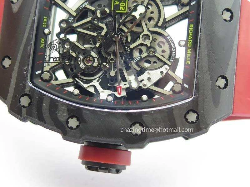 RM 035-02 Forged Carbon KVF Best Edition Black Inner Bezel Skeleton Dial On Red Rubber Strap
