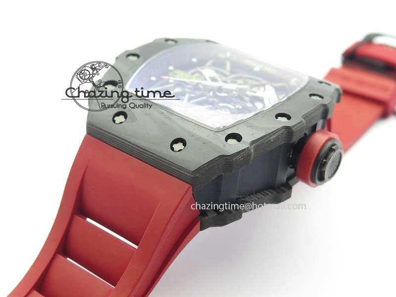 RM 035-02 Forged Carbon KVF Best Edition Black Inner Bezel Skeleton Dial On Red Rubber Strap