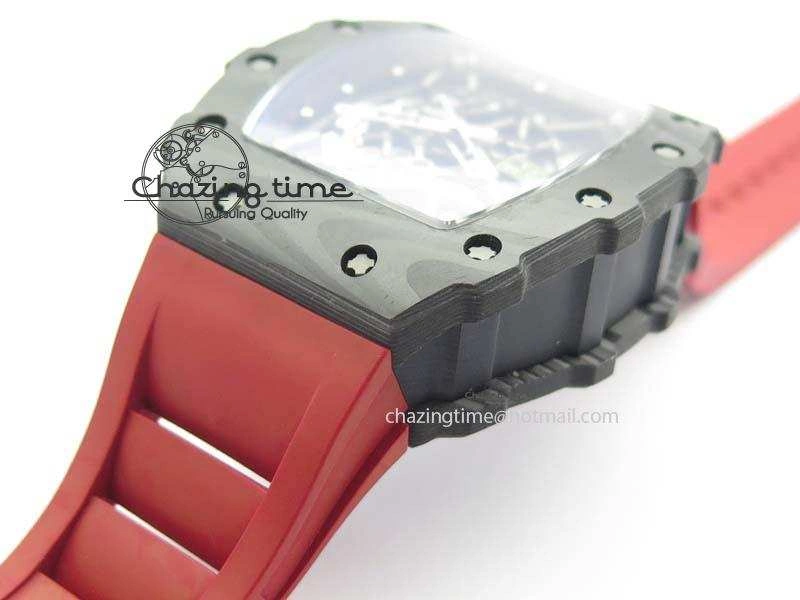 RM 035-02 Forged Carbon KVF Best Edition Black Inner Bezel Skeleton Dial On Red Rubber Strap