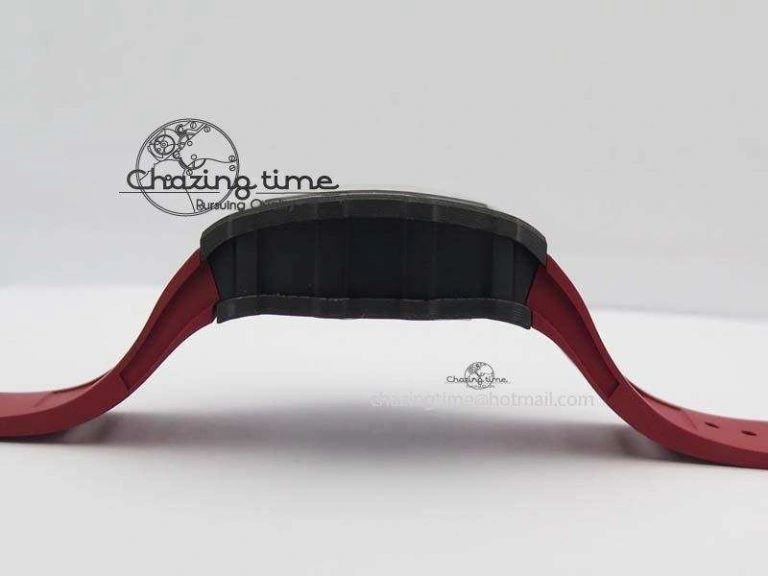 RM 035-02 Forged Carbon KVF Best Edition Black Inner Bezel Skeleton Dial On Red Rubber Strap