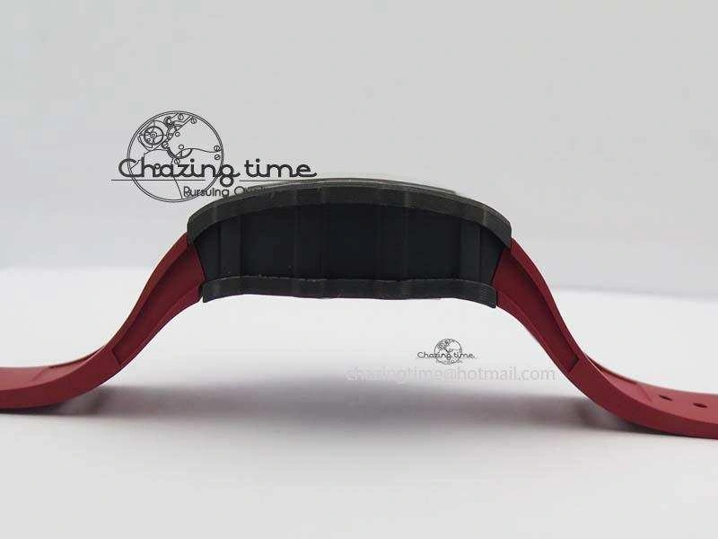 RM 035-02 Forged Carbon KVF Best Edition Black Inner Bezel Skeleton Dial On Red Rubber Strap