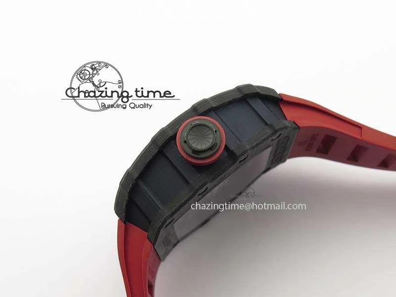 RM 035-02 Forged Carbon KVF Best Edition Black Inner Bezel Skeleton Dial On Red Rubber Strap