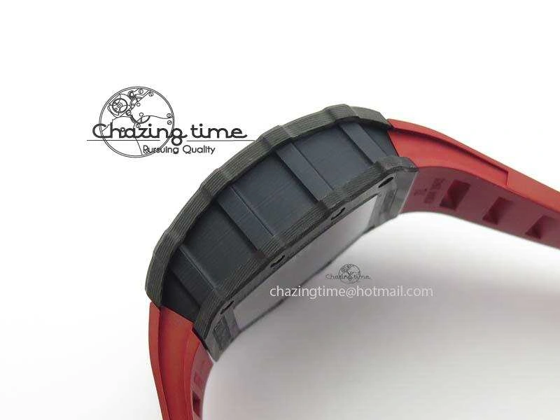 RM 035-02 Forged Carbon KVF Best Edition Black Inner Bezel Skeleton Dial On Red Rubber Strap