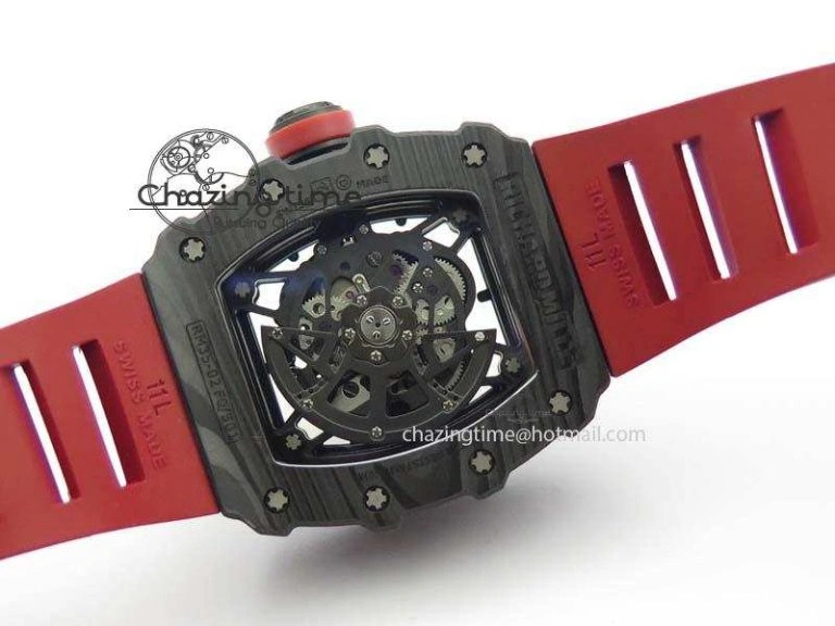 RM 035-02 Forged Carbon KVF Best Edition Black Inner Bezel Skeleton Dial On Red Rubber Strap