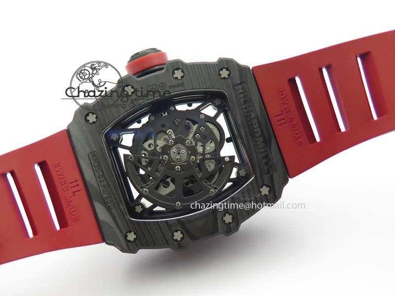 RM 035-02 Forged Carbon KVF Best Edition Black Inner Bezel Skeleton Dial On Red Rubber Strap