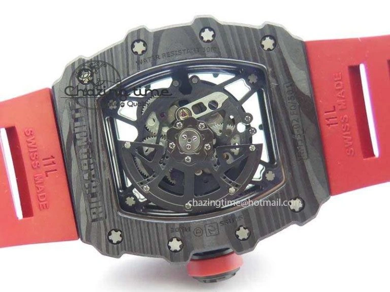 RM 035-02 Forged Carbon KVF Best Edition Black Inner Bezel Skeleton Dial On Red Rubber Strap