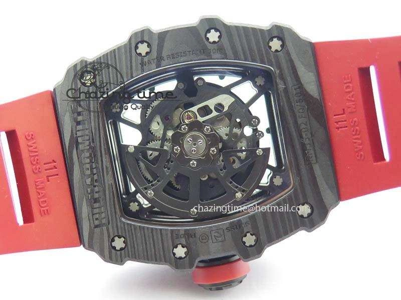 RM 035-02 Forged Carbon KVF Best Edition Black Inner Bezel Skeleton Dial On Red Rubber Strap