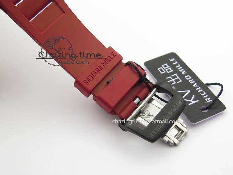 RM 035-02 Forged Carbon KVF Best Edition Black Inner Bezel Skeleton Dial On Red Rubber Strap