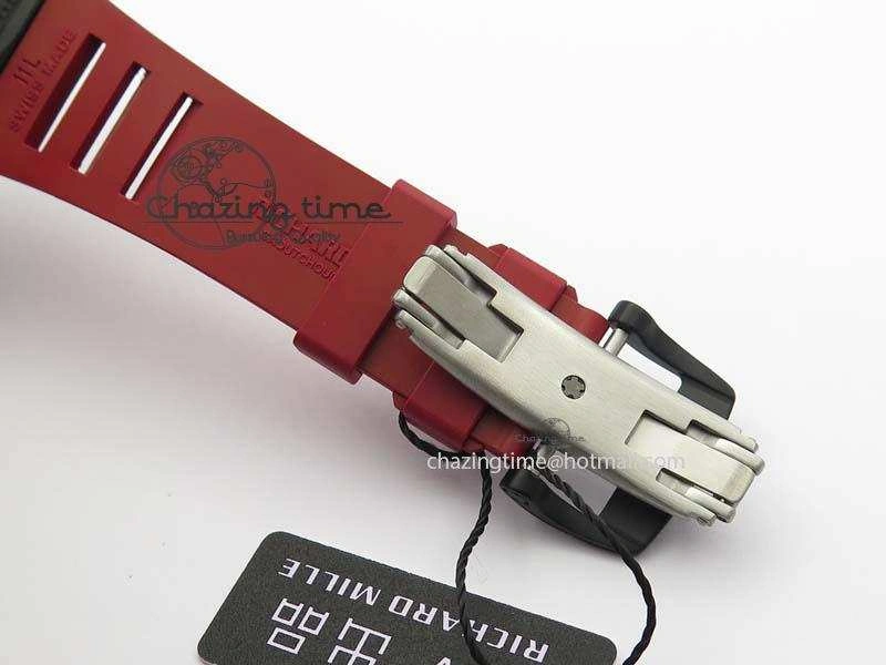 RM 035-02 Forged Carbon KVF Best Edition Black Inner Bezel Skeleton Dial On Red Rubber Strap