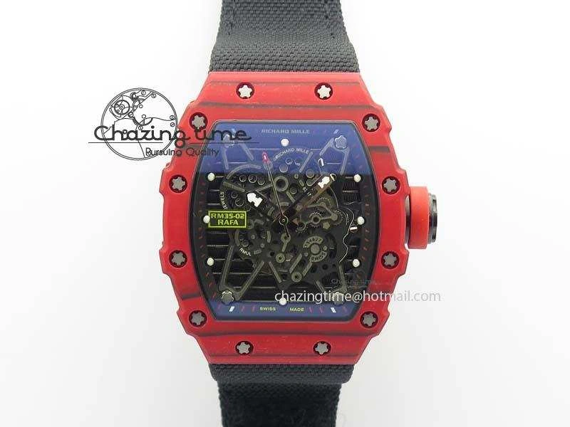 RM 035-2 Red Carbon Black Inner Bezel Skeleton Dial On Black Nylon Strap MIYOTA9015