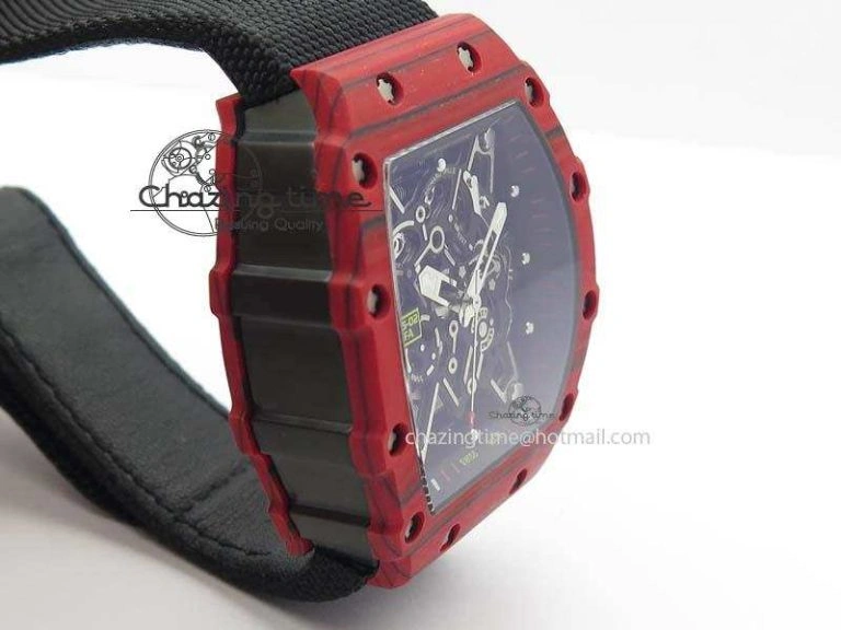 RM 035-2 Red Carbon Black Inner Bezel Skeleton Dial On Black Nylon Strap MIYOTA9015