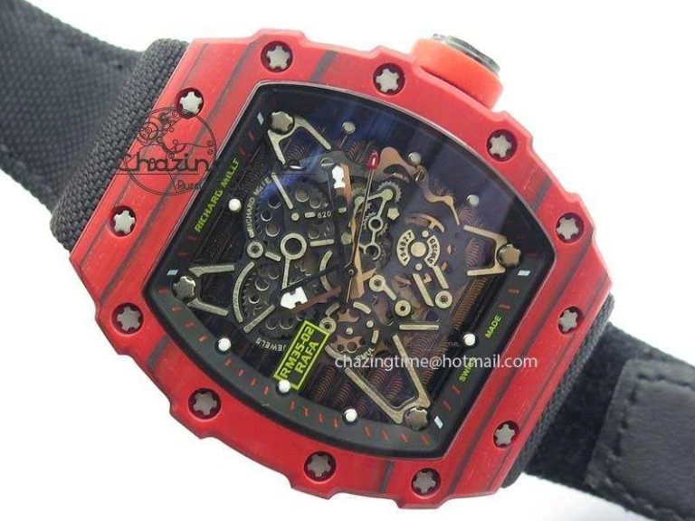 RM 035-2 Red Carbon Black Inner Bezel Skeleton Dial On Black Nylon Strap MIYOTA9015