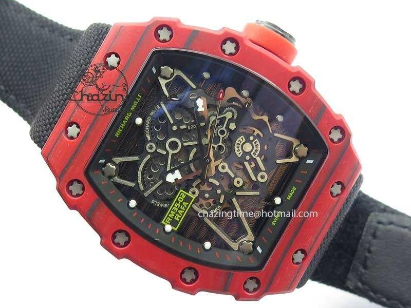 RM 035-2 Red Carbon Black Inner Bezel Skeleton Dial On Black Nylon Strap MIYOTA9015